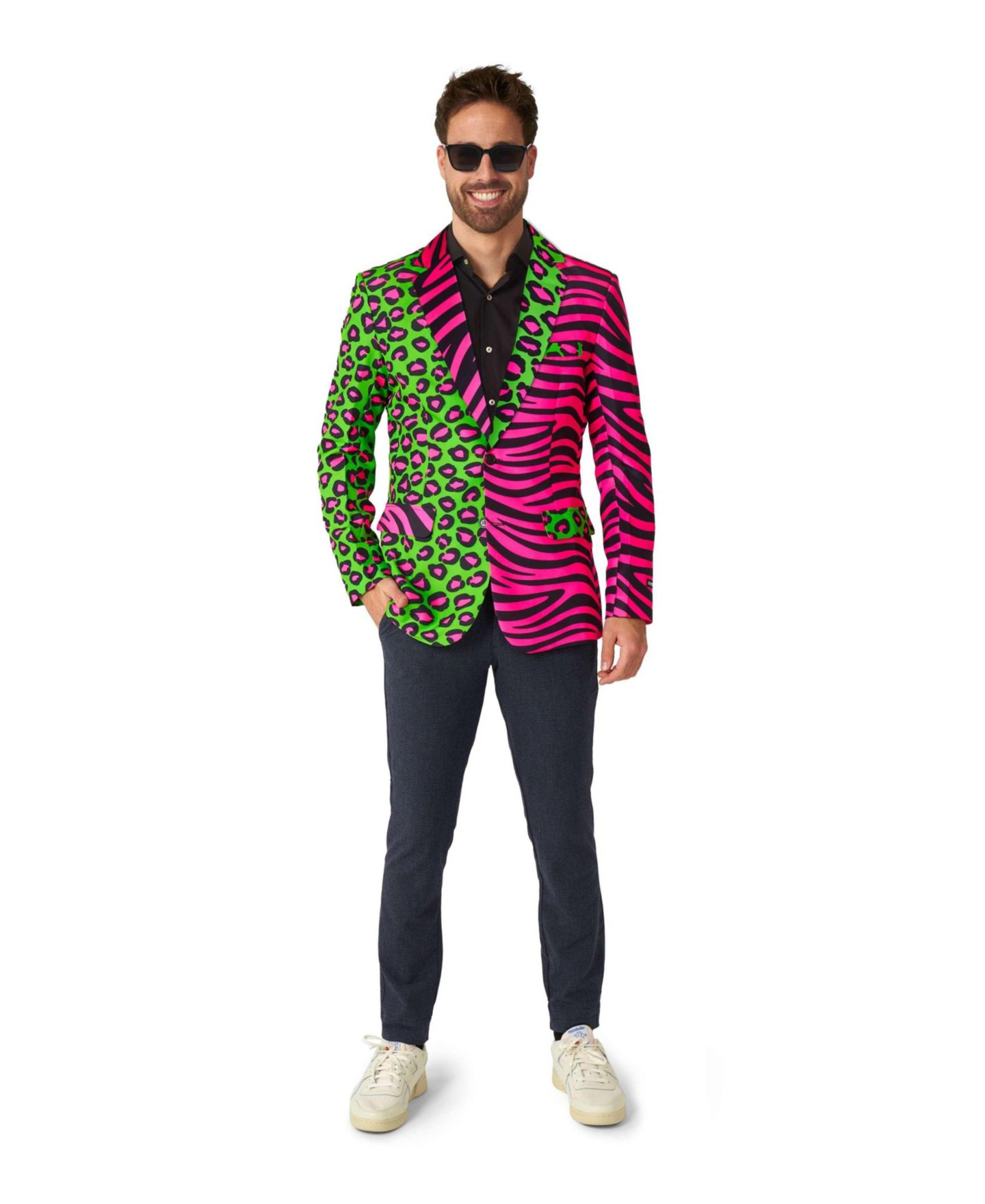 Мужской пиджак Suitmeister Party Blazer - Neon Animal Print Slim Fit - Green - Pink, цвет: Miscellaneous — фото 4