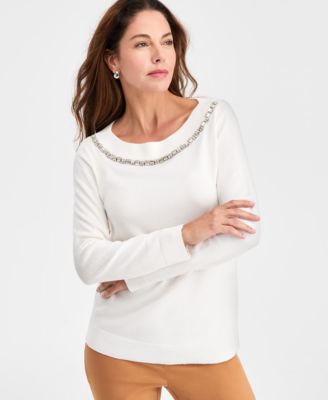 JM Collection - Women's Rhinestone-Trim Sweater