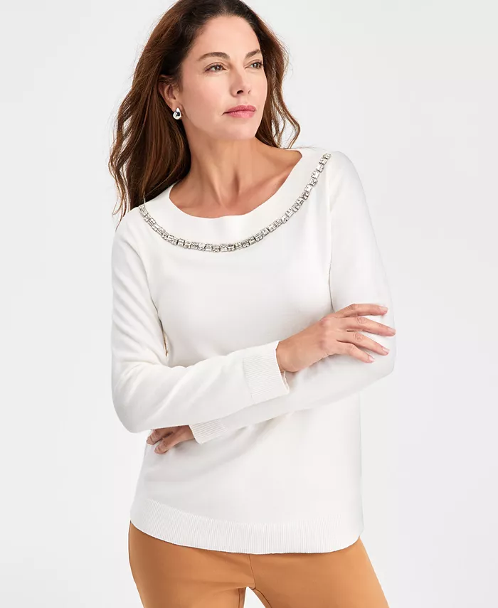 Women's Rhinestone-Trim Sweater