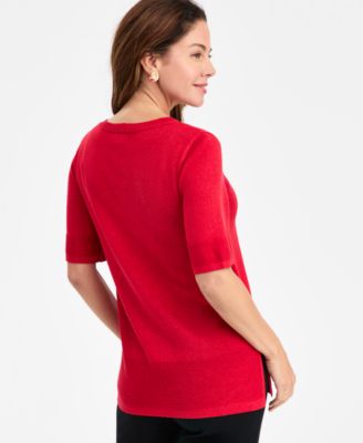 Women's V-Neck Short-Sleeve Lurex Shine Sweater, Exclusively at Macy's 