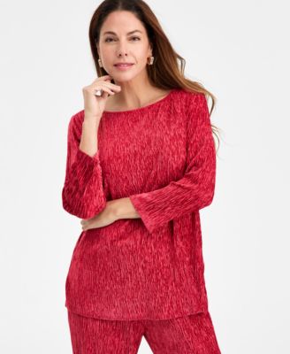JM Collection - Women's Pleated Velvet Top