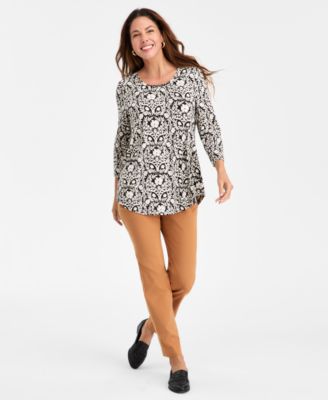 Women's Printed Scoop-Neck 3/4-Sleeve Top, Macy's Exclusive
