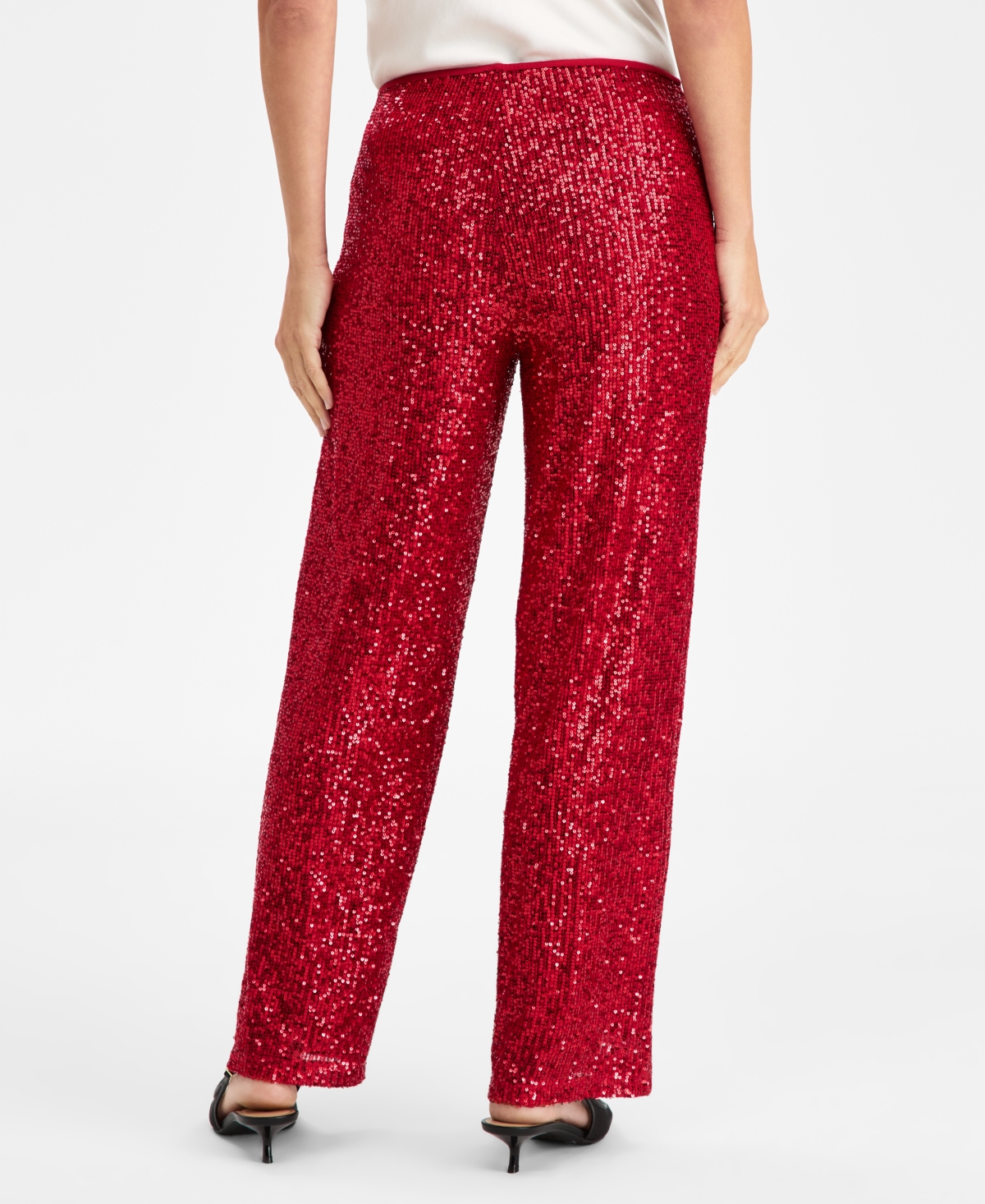 Jm Collection Women's Sequinned Pull-on Pants, Macy's Exclusive In Red