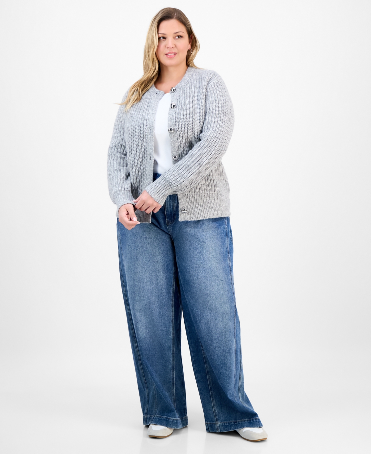 And Now This Trendy Plus Size Button Cardigan, Macy's Exclusive In Blue