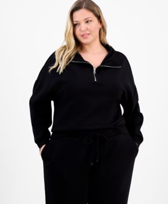 And Now This - Trendy Plus Size Scuba 1/4-Zip Sweatshirt
