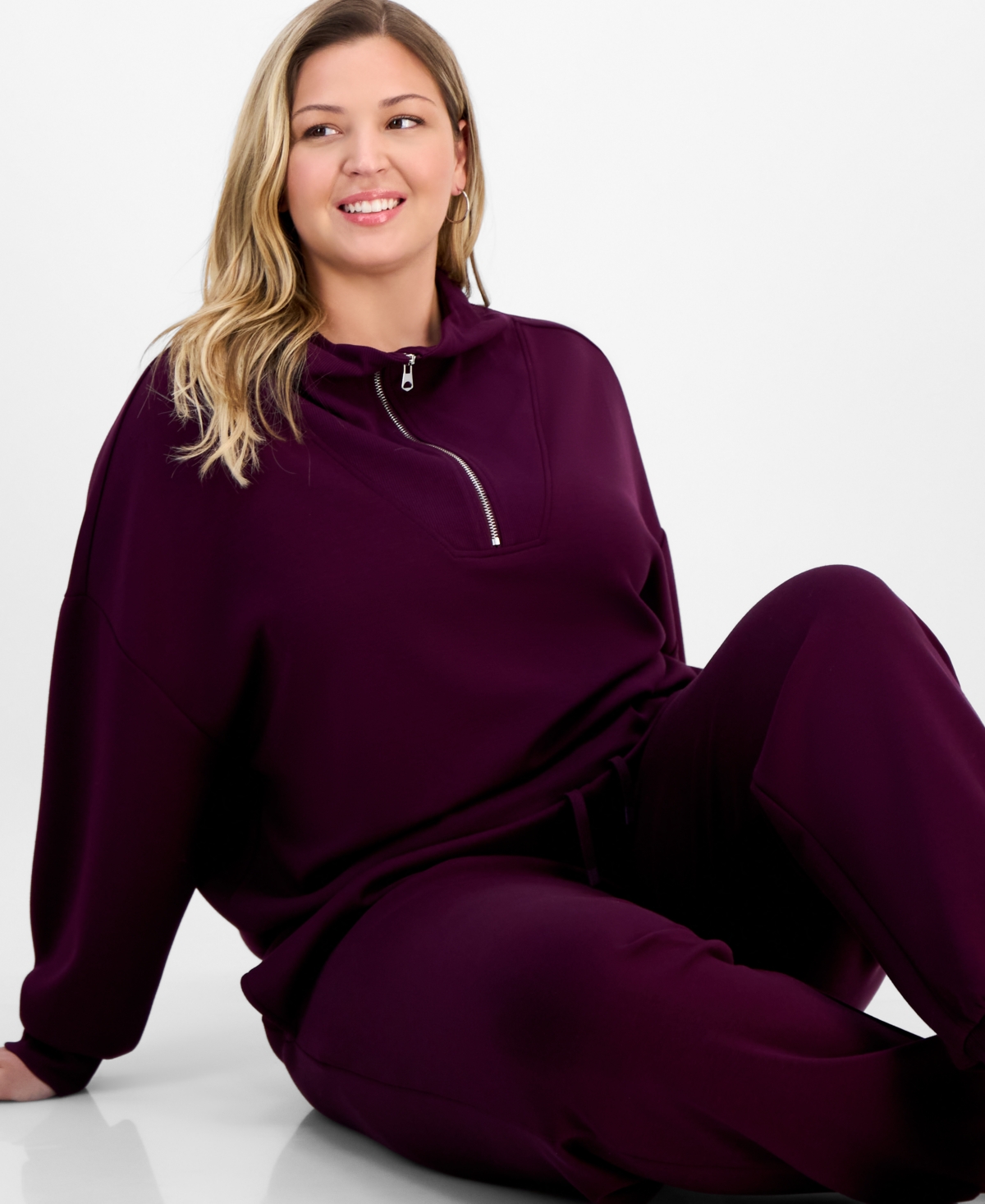 And Now This Trendy Plus Size Scuba 1/4-zip Sweatshirt, Macy's Exclusive In Purple