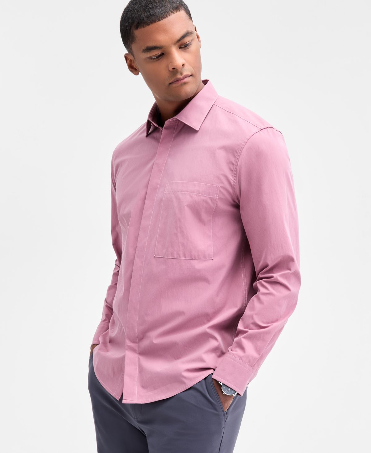 Мужская рубашка с длинным рукавом и одним карманом спереди на пуговицах, эксклюзивная модель Macy's