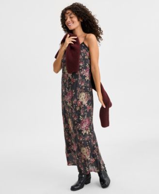 Women's Lace-Up Slip Midi Dress