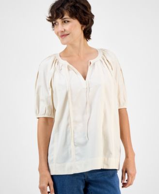 Style & Co - Petite Gathered Puff-Sleeve Top