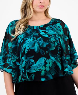 Plus Size Short-Sleeve Cape Overlay Jersey Dress