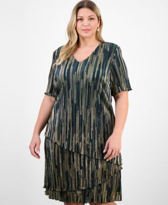 Plus Size V-Neck Asymmetric Tiered Sheath Dress