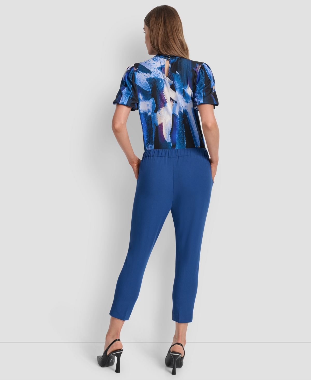 Dkny Petite Flat Front Elastic Back Pants In Blue