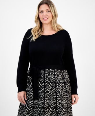 Plus Size Long-Sleeve Combo Skirt Sweater Dress