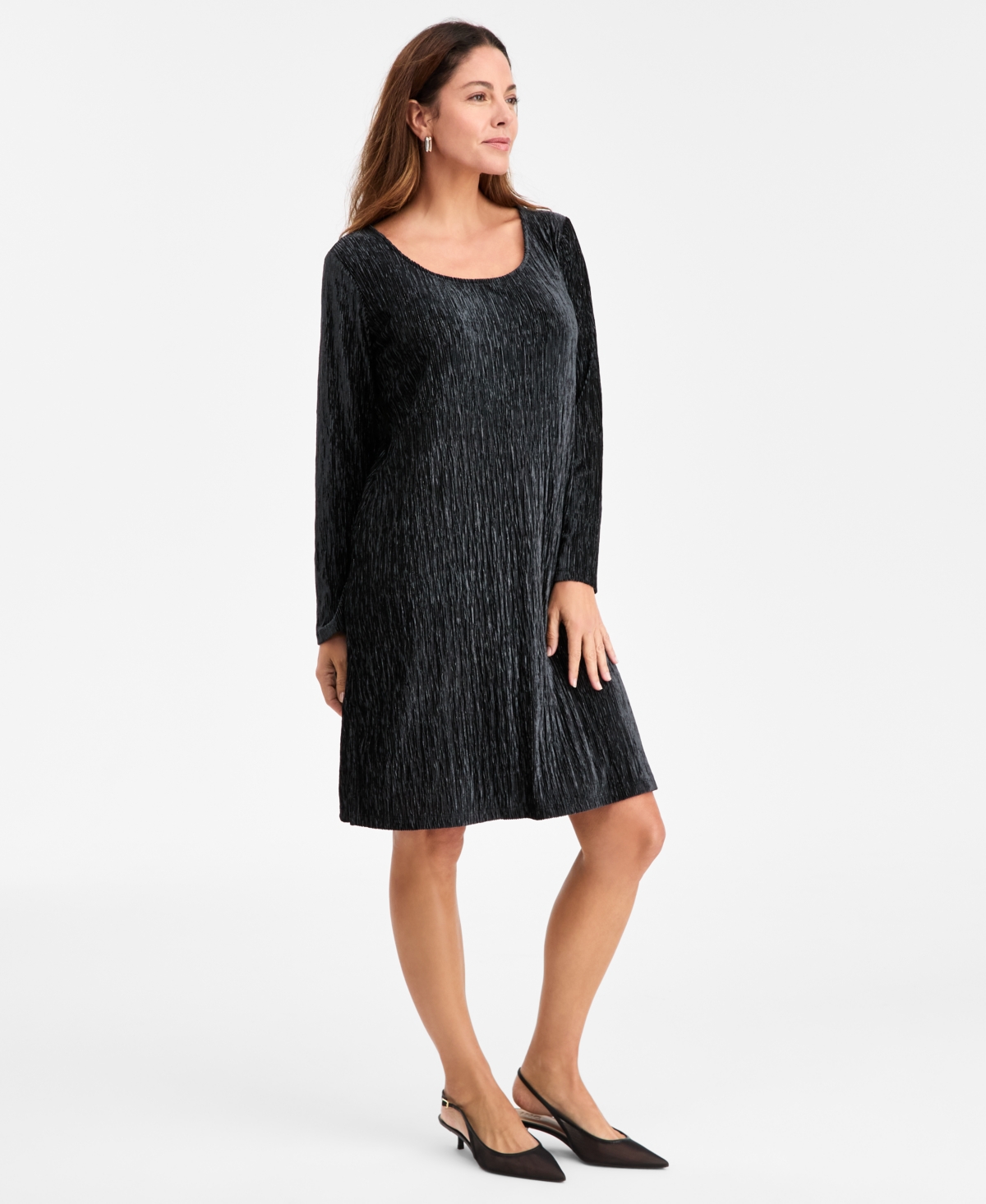 Jm Collection Women's Pleated Velvet Dress, Macy's Exclusive In Black