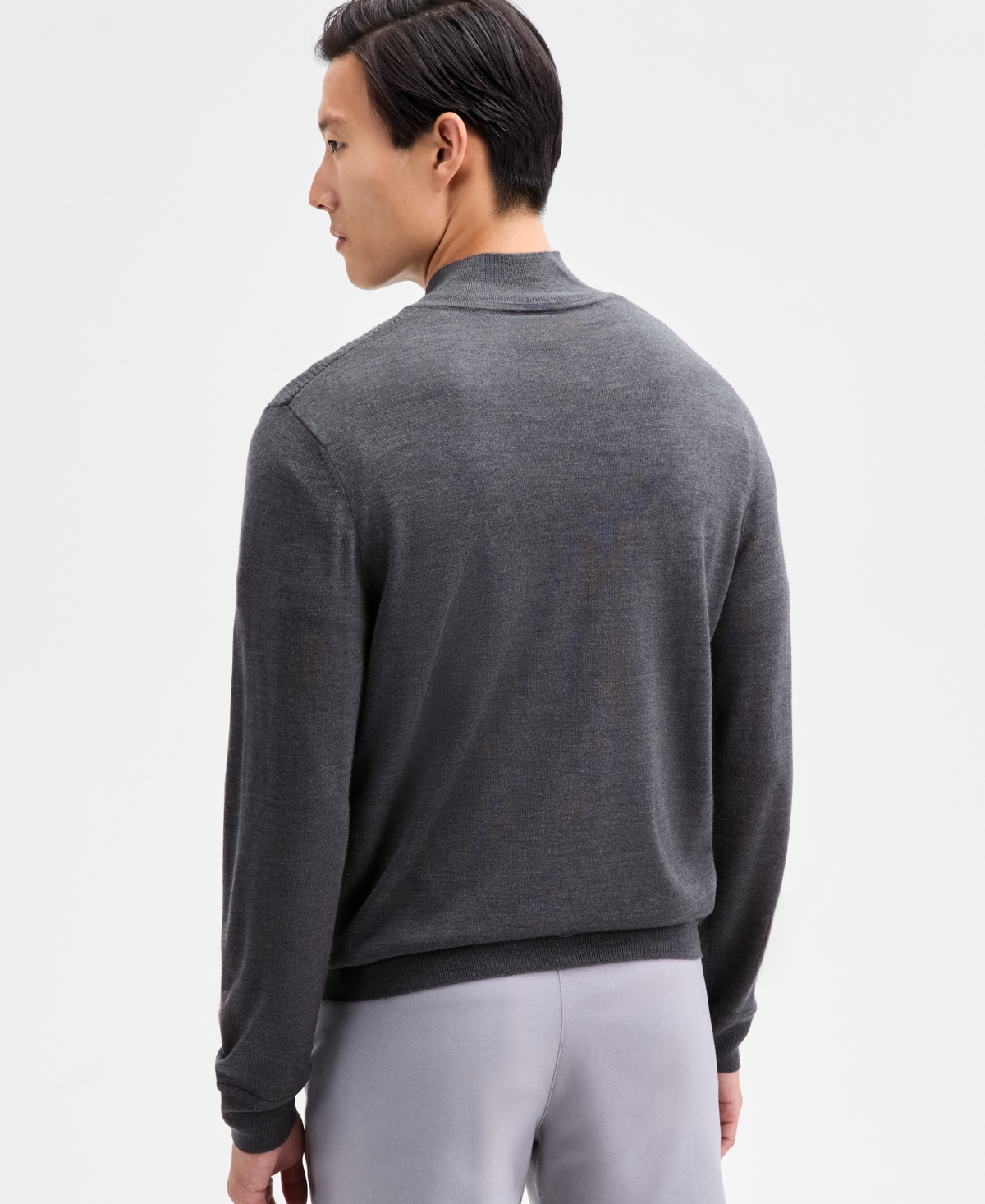 Alfani Men's Long Sleeve Textured Quarter-zip Sweater, Macy's Exclusive In Gray