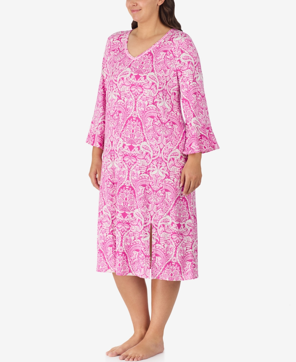 Ellen Tracy Plus Size Below Elbow Midi Lounger In Pink