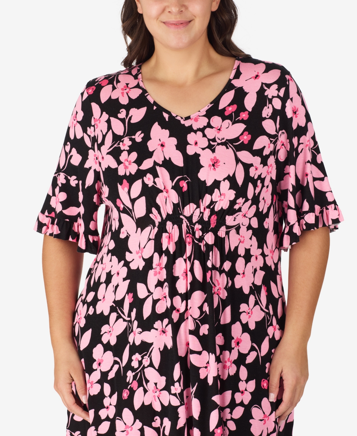 Ellen Tracy Plus Size V-neck Short Flutter Sleeve Tunic In Pink