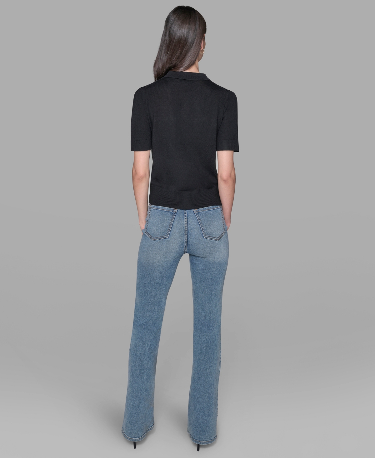 Karl Lagerfeld Women's Short-sleeve Button-front Sweater In Black