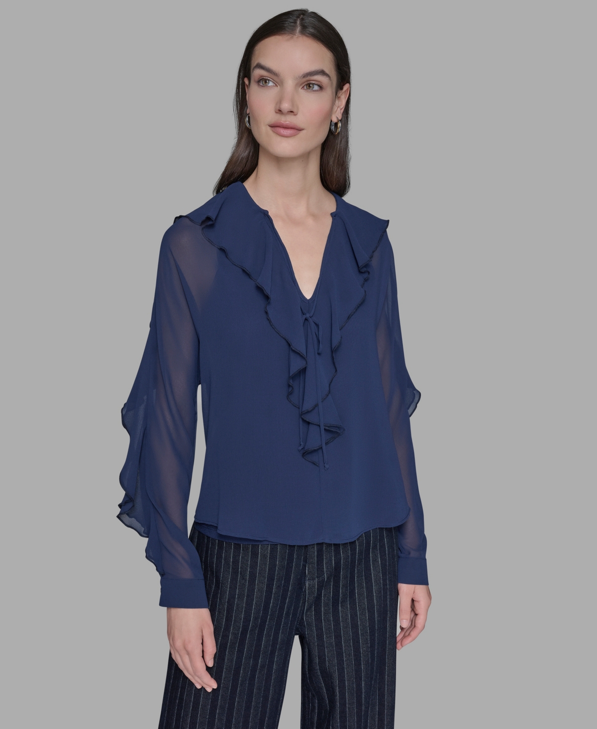 Karl Lagerfeld Loose Ruffle Blouse In Blue