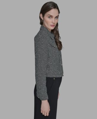 Women's Collared Button Front Tweed Jacket
