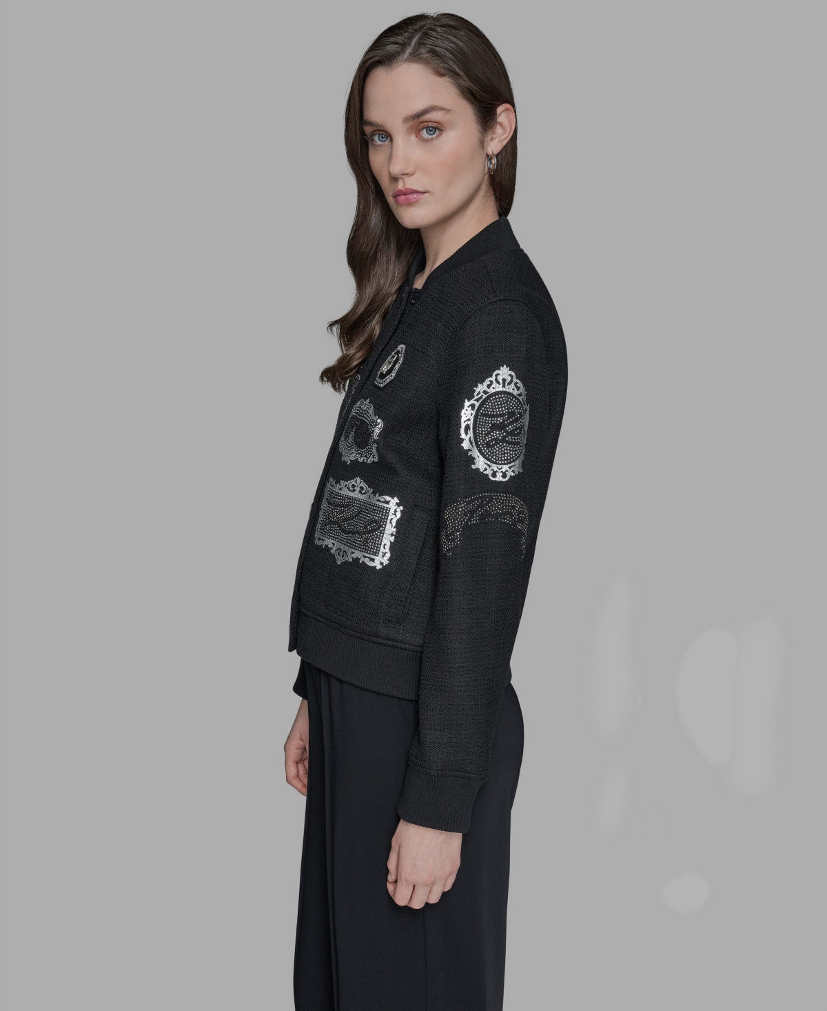 Karl Lagerfeld Women's Patch Long Sleeve Bomber Jacket In Black