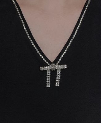 Petite Crystal Bow V-Neck Knit Top