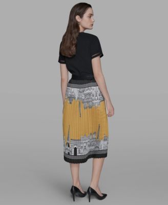 Women's Pleated Paris Scene Midi Skirt