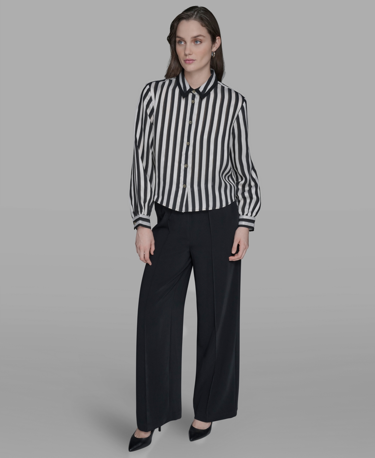 Karl Lagerfeld Women's Button-front Striped Shirt In Multi