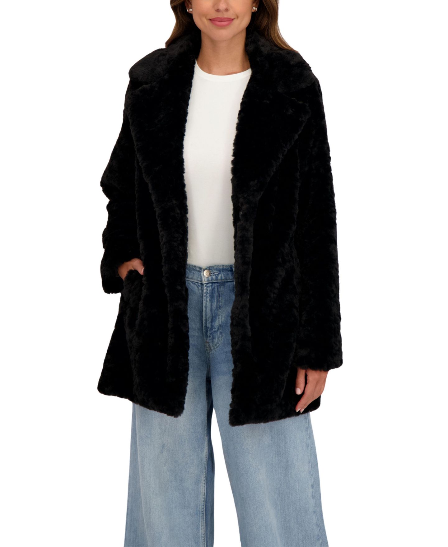 Женское пальто Sebby Collection Crushed Faux Fur Button Front, цвет: Леопардовый — фото 4