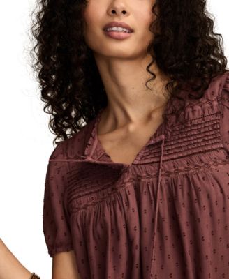 Women's Clip Dot Short Sleeve Peasant Top