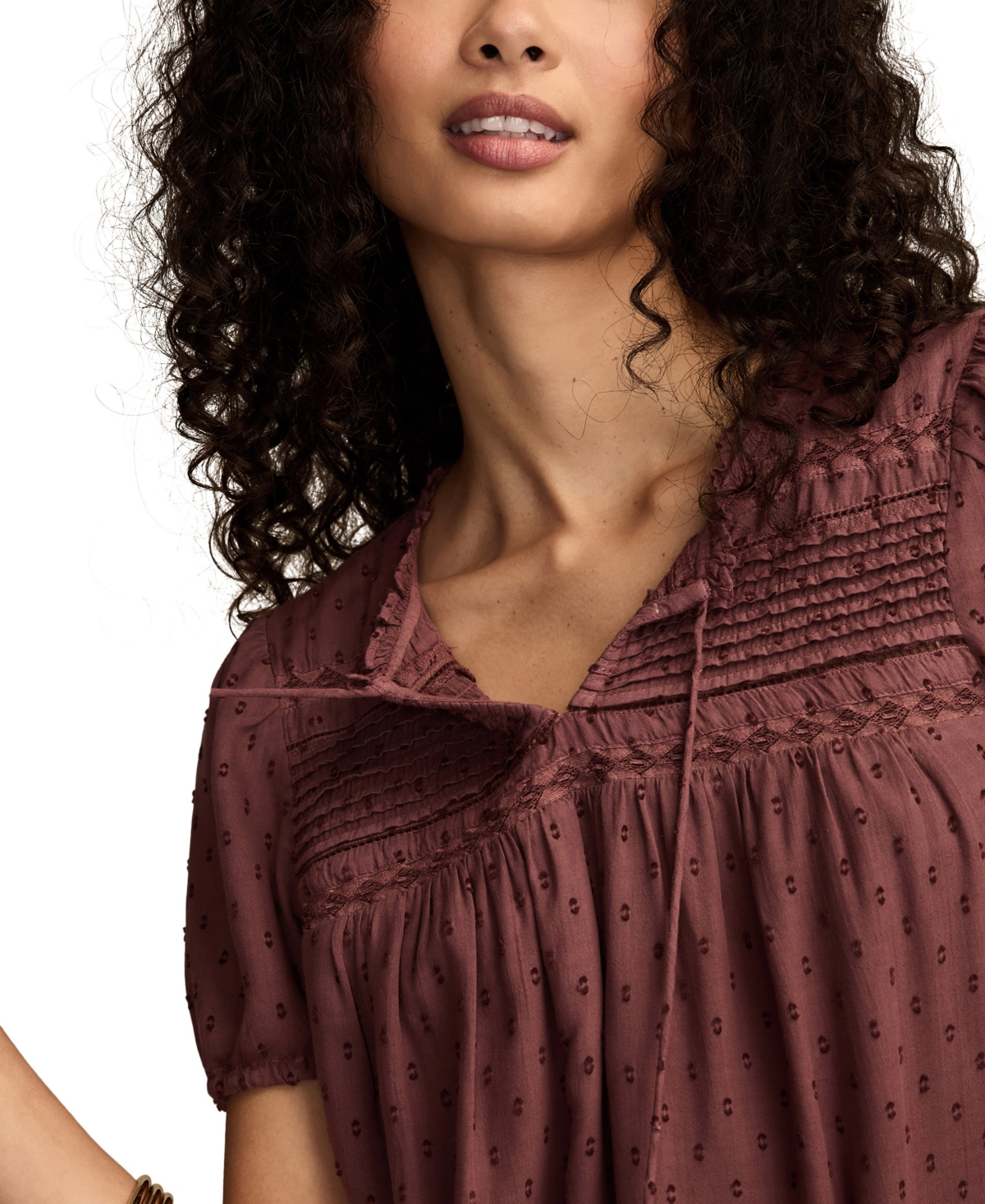 Lucky Brand Clip Dot Short Sleeve Top In Brown