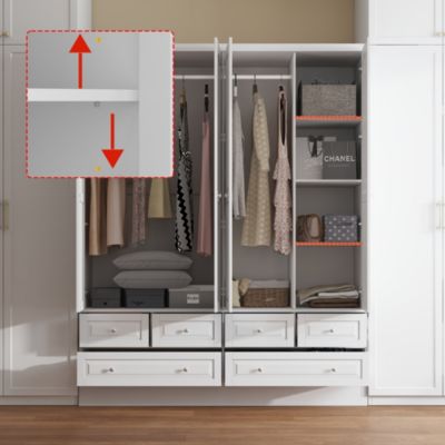 Luxury white 4-door 6-drawer wardrobe with mirror, bedroom Armoire, Closet