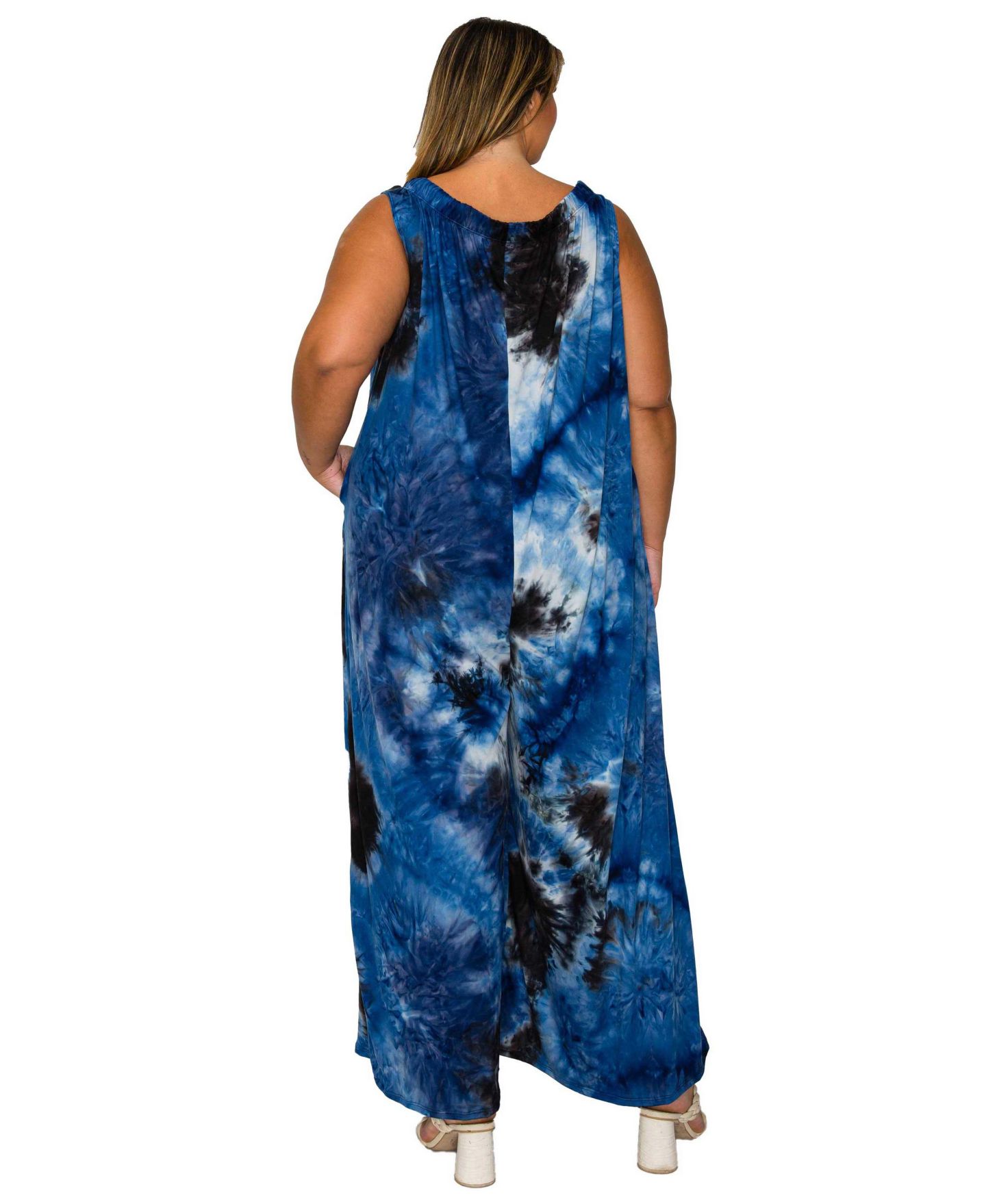 Женский комбинезон L I V D Plus Size Pax Tie Dye Pocket Jumpsuit, цвет: Тёмно-синий королевский синий серый — фото 3