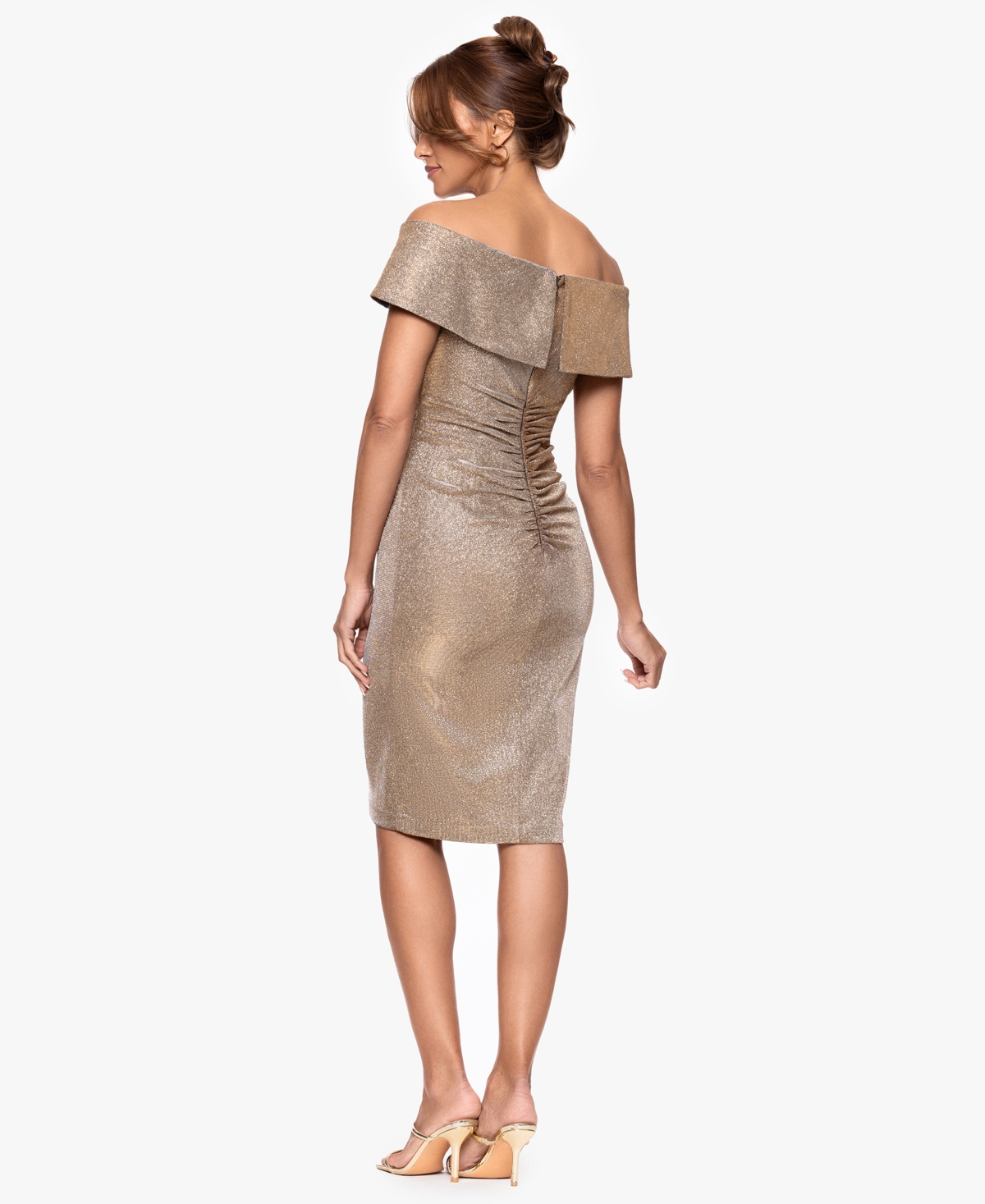 Xscape Women's Galaxy Ruched Off The Shoulder Short Dress