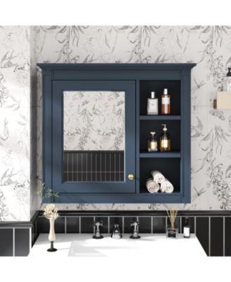 30" x 28" Bathroom Medicine Cabinet with Mirror and 3 Open Shelves, Wall-Mounted (No Vanity)