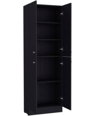 Vanirror Black Pantry Cabinet, Space-Saving Kitchen Storage with Four Doors & Adjustable Shelves, Freestanding Organizer