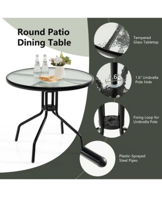 6PCS Patio Garden Dining Set w/ Round Table & 4 Folding Chairs &  Umbrella