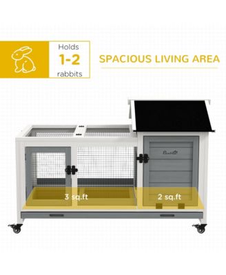 Wooden Rabbit Hutch with Wheels for Small Animals, Guinea Pig,