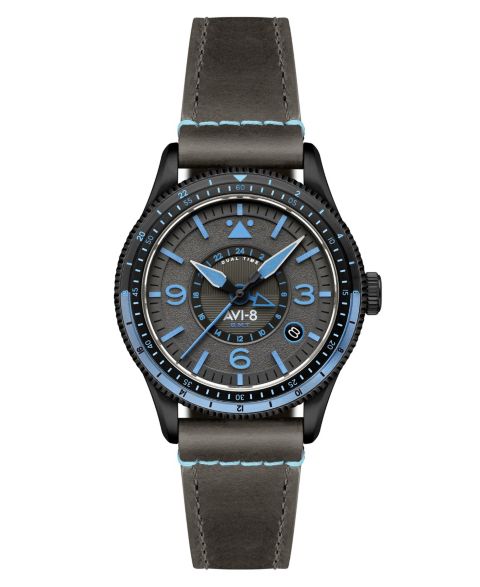 Мужские часы AVI-8 Flyboy Gray Leather Strap Watch, 40mm