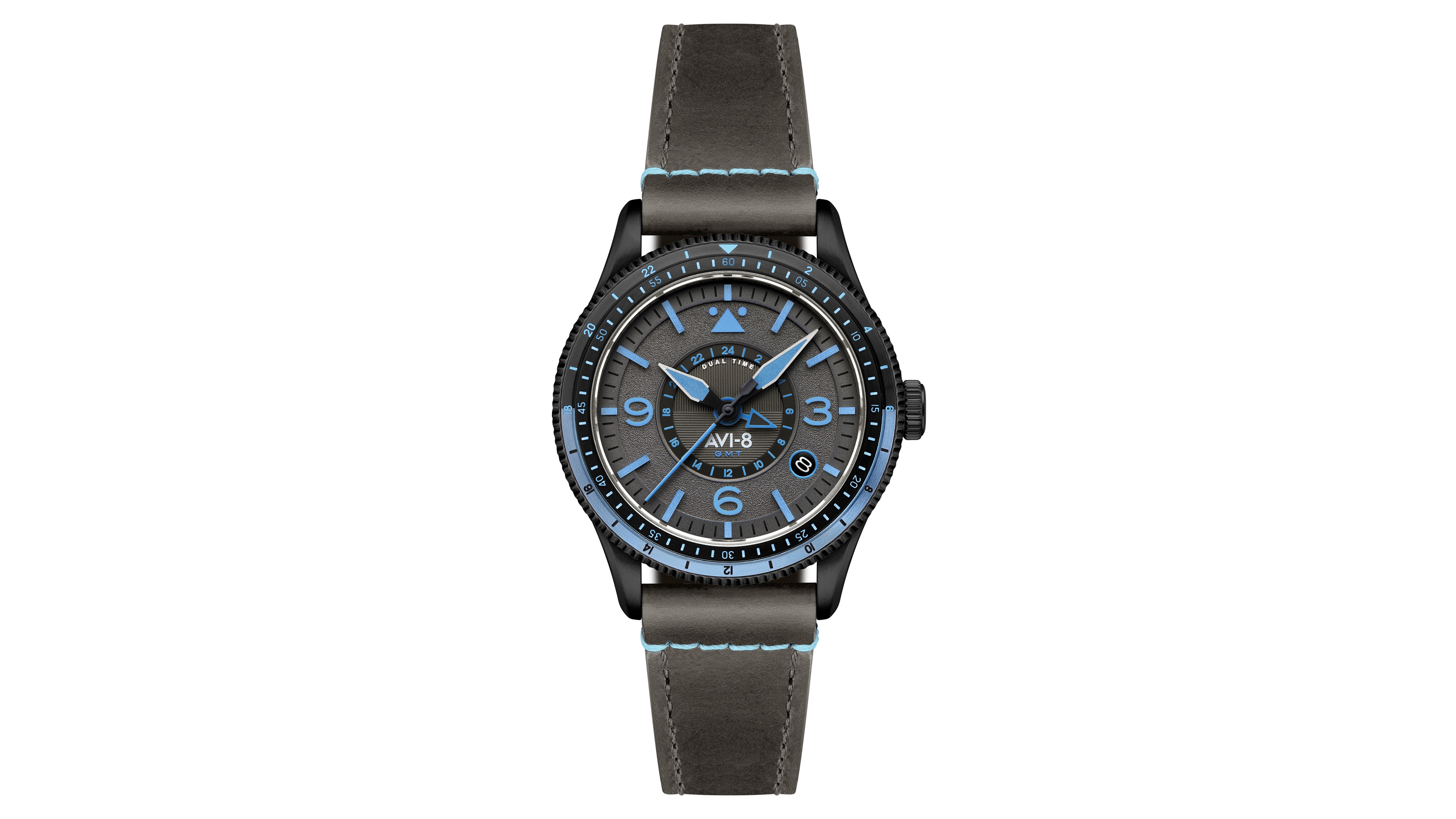 Avi-8 Men's Flyboy Gray Leather Strap Watch, 40mm