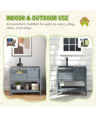 Tortoise Habitat Enclosure for Indoor W/ Shelf, Tray, Light