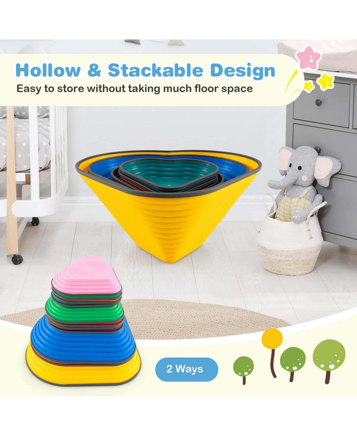 Детские игрушки Costway Heart-Shaped Non-Slip Stepping Stones, 11-Piece Set, Ages 3+, цвет: Жёлтый — фото 9