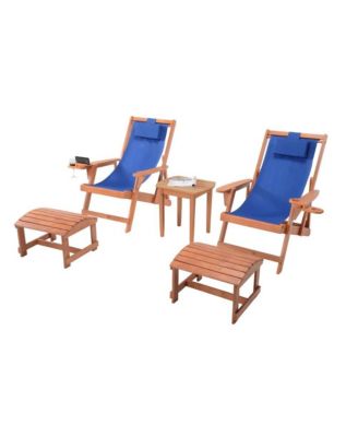 Canvas Sling Chair With Cup And Wine Holder And Ottoman (Set Of 5)