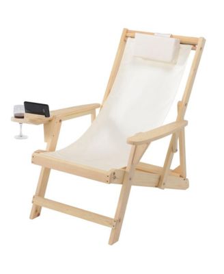 Canvas Sling Chair With Cup And Wine Holder And Ottoman (Set Of 4)