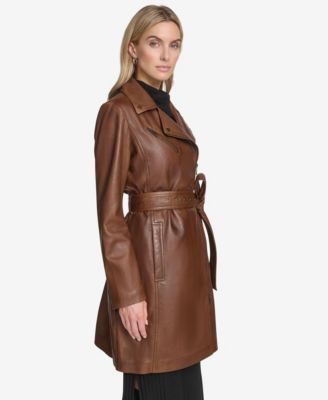 Women's Jacqui Moto Style Leather Trench Coat