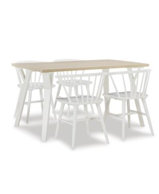 Alwynn White and Natural Wood 5-Pc Dining Set, Table with 4 Windsor Chairs