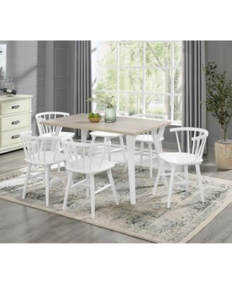 Alwynn White and Natural Wood 7-Pc Dining Set, Table with 6 Windsor Chairs