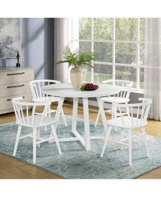 Edo White Wood 5-Pc Dining Set, Trestle Dining Table with 4 Windsor Chairs