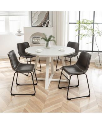 Varna 5-Pc Round Dining Set, Trestle Dining Table with 4 Chairs, Antique Gray