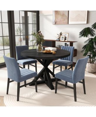 Walton 5-Piece Round Cross-Buck Table with 4 Side Chairs